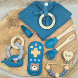 Accessoires repas bébé personnalisés bleu